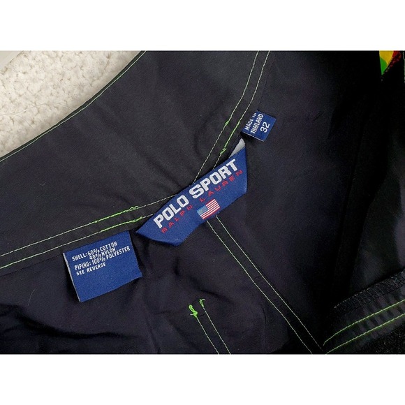 Vtg Y2K Ralph Lauren Polo Sport Shorts Swim Trunks Mens 32 Black Rainbow (33x5) - Picture 3 of 11